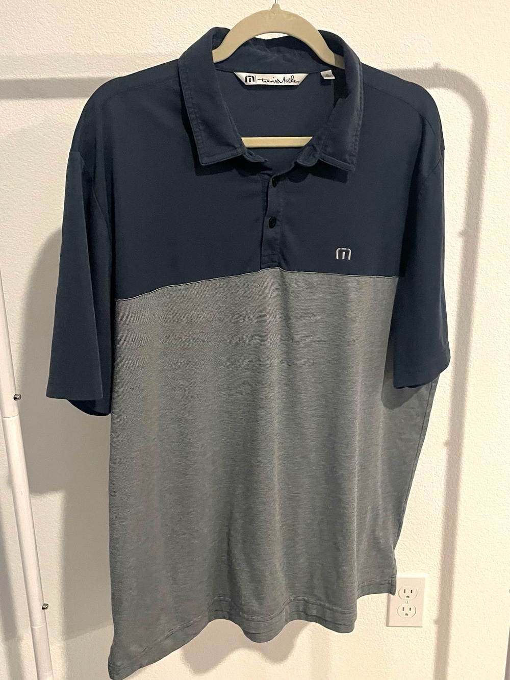 Travis Mathew Navy and Gray Colorblock Polo